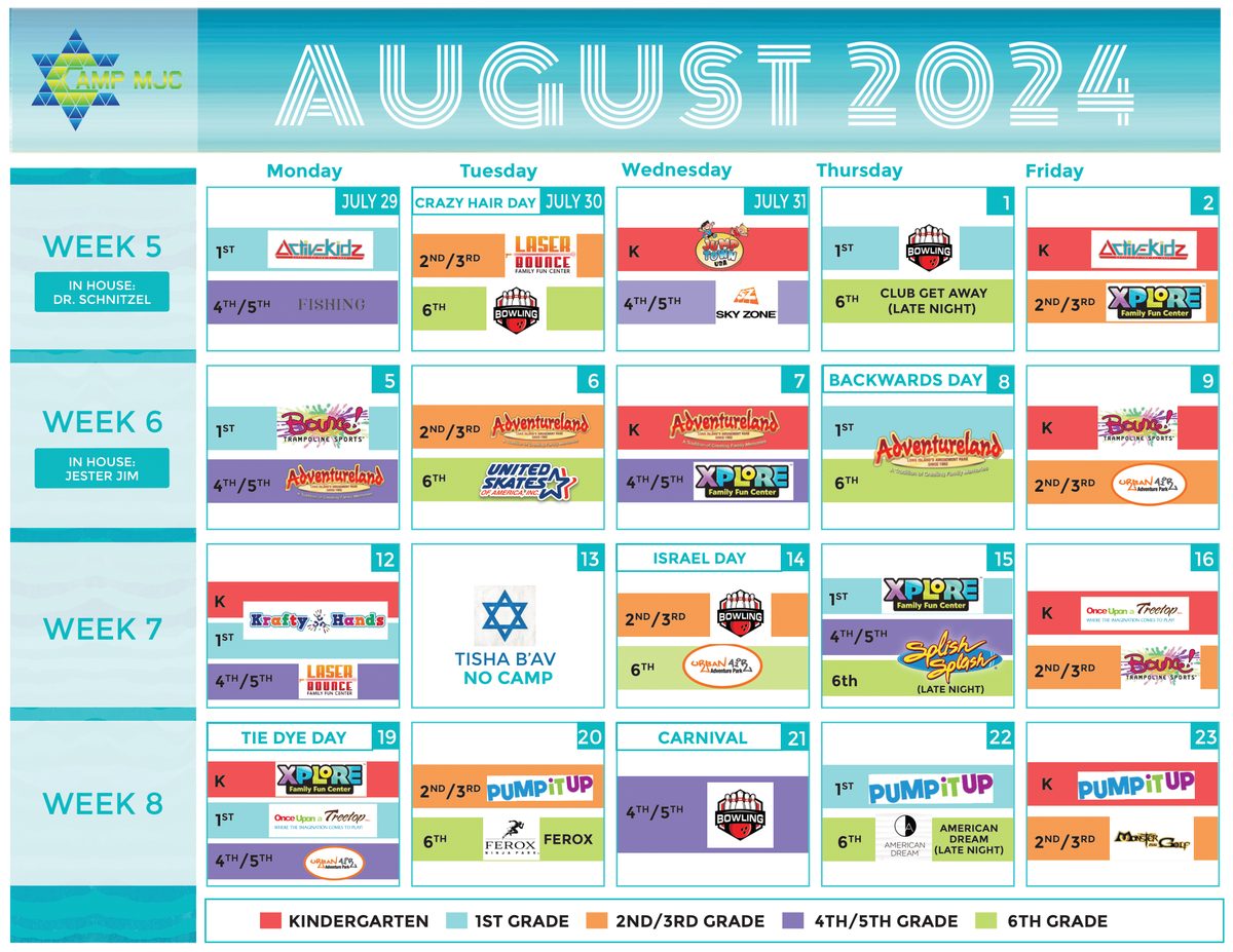 Camp MJC August calendar