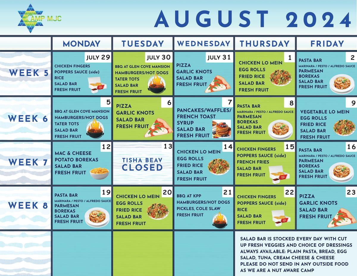 Camp MJC August lunch menu