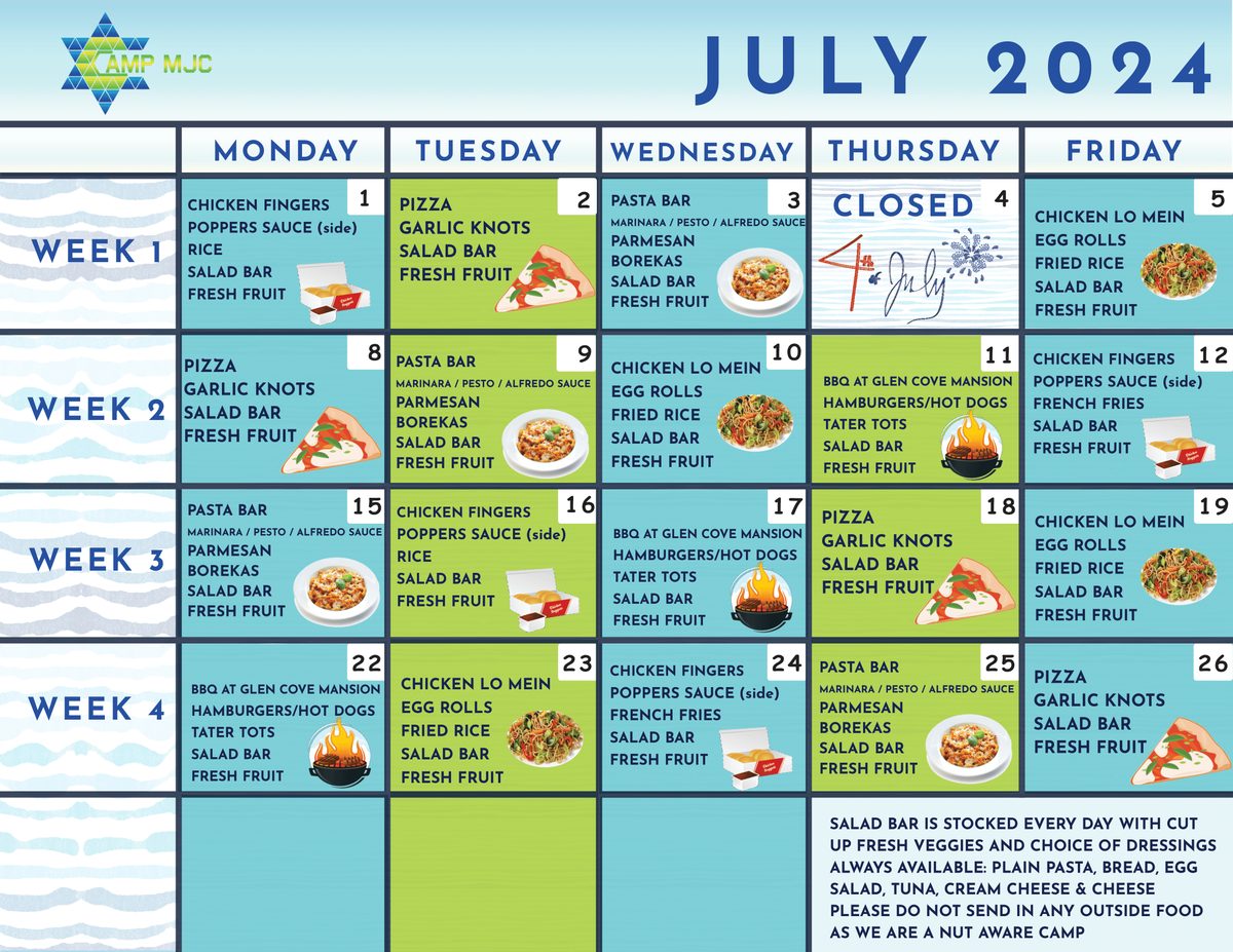 Camp MJC July lunch menu